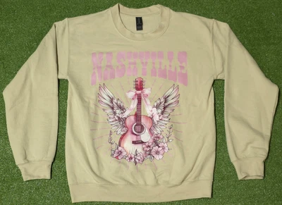 Nashville Guitar Rock Band Pullover Sweater Cream Pink Music Women's Size Small - Image 1 of 4