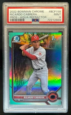 2022 Bowman Chrome Ricardo Cabrera Aqua Refractor 1st Prospect #/125 Reds PSA 9 - Image 1 of 2
