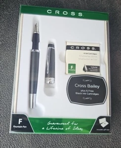 CROSS "BAILEY" BLACK PEN WITH 6 FREE INK CARTRIDGES MODEL: AT0456H-11MS/15 NEW - Picture 1 of 2