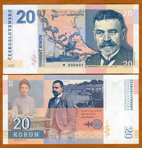 Czechoslovakia, 20 Korun, 2020, Private issue, Specimen > Martin Kukučín Cover