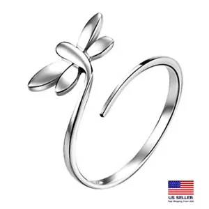 Fashion Women 925 Sterling Silver Ring 3D Creative Dragonfly Elegant 1841 - Picture 1 of 6