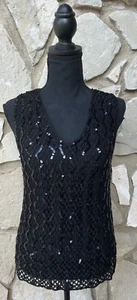 Tyler Boe Top Medium Black Crochet Sequin Lined Sleeveless Excellent Condition - Bild 1 von 9
