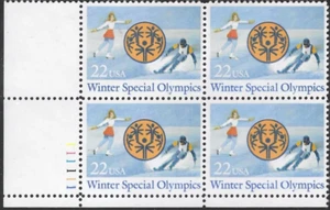 US Winter Special Olympics 22c Stamp Plate Block of 4 Scott #2142 - Picture 1 of 1