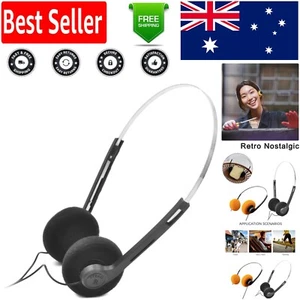 Compact Vintage Black Over-Ear Headphones - Perfect for Walkman & More - Picture 1 of 8