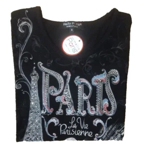 Hello Paris Women's Short Sleeve Black t-shirt New with Tags Size L - Picture 1 of 4