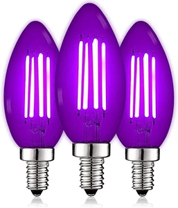 E12 LED Purple Filament Bulbs, 4.5W (40W Equiv), Candelabra, 3 Pack - Picture 1 of 18