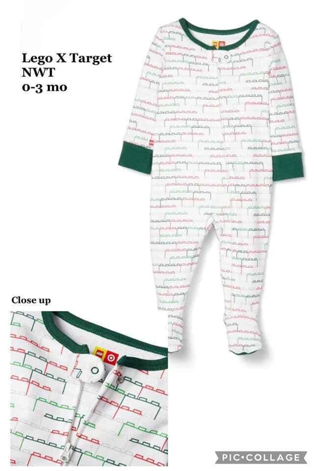 Lego x Target Baby One Piece Sleeper Size 0-3 Months Red Green Bricks Christmas - Image 1 of 1