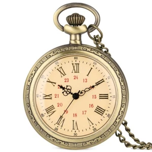 Men Women Antique Open Face Steampunk Quartz Movement Pocket Watch Chain Gifts - Picture 1 of 16