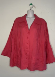 Talbots Jacket Women's Irish Linen Pink Button Down 3/4  Sleeve Pockets Sz 16 W - Picture 1 of 5