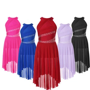 Kids Girls Dance Dress Modern Leotard Sparkling Dancewear Sleeveless Dancing - Picture 1 of 75