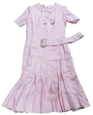 CHANEL De Colección Alta Costura Falda Plisada Años 60 Rosa FABULOSO Cinturón Lino Como Vestido Foto 1 de 4