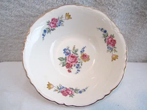 Vintage Scio Pottery Hazel Pattern Round 8.5" Serving Bowl Gold Rim MINT COND. - Picture 1 of 5