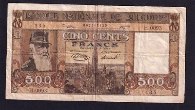 Belgium 500 Francs 1944 P-127a   F - Image 1 of 2