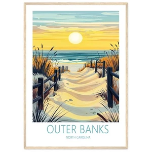 Póster Outer Banks Carolina del Norte arte de pared de viaje de Carolina del Norte bancos exteriores - Imagen 1 de 7
