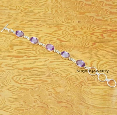 Bracciale regolabile fatto a mano in argento sterling 925 con pietre... - Immagine 1 di 4