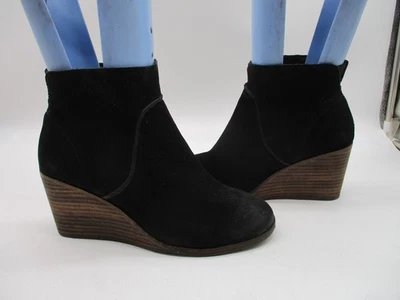 Lucky Brand Zanta Black Leather Zip High Wedge Heel Ankle Boots Women Size 6.5 M - Image 1 of 4