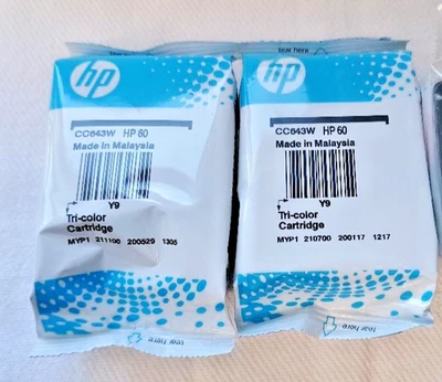 Two Genuine HP 60 Tri-Color Original Ink Cartridges CC643W, Brand New - Image 1 of 4