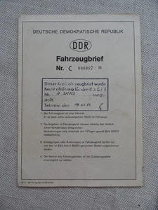 DDR KFZ Brief Fahrzeugbrief - WARTBURG 311 - Baujahr 1957 / 63 - D2 - Bild 1 von 3
