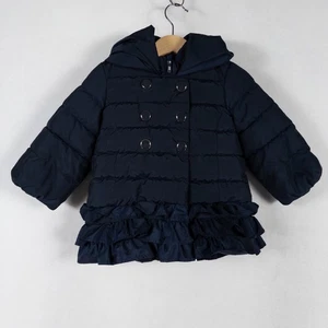 Baby Gap gefütterte Jacke Kleinkind Mädchen 12-18 Monate marineblau Kapuze Rüschen Winter - Bild 1 von 6