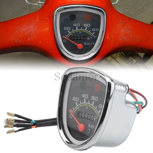 Chrome 12V Speedometer (80KM/H) w/LED Indicator For Honda Passport C50 C70 C90 - Picture 1 of 23