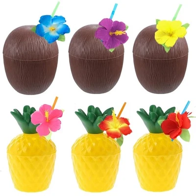 Hawaiian Party Coconut Pineapple Cups Luau Party Summer Beach Party4538 - Image 1 of 4