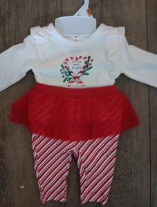 Carter’s Baby Girl Newborn 2 Pc Christmas Outfit~Bodysuit & Pants With Tutu~New - Picture 1 of 6
