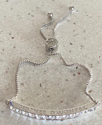 Pulsera Barra Cristal Madre Hija Ajustable Tono Plata Foto 1 de 4