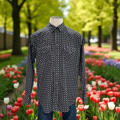 Camisa Cinch Preta Geométrica Pérola Snap Grande Western Cowboy Rodeio Y2K Boho Grung - Imagem 1 de 4