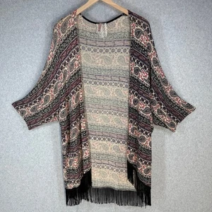 Top kimono con flecos boho malva para mujer talla pequeña estampado cachemir - Imagen 1 de 8