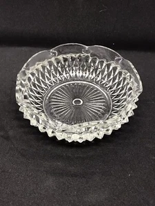Crystal Candy Dish Nut Bowl Classic Diamond Cut Pattern With Scalloped Edges - Picture 1 of 5