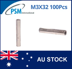 M3 X 32 PSM SPACER HEX FEMALE / FEMALE BRASS NICKEL PLATED SPA01BM332MM 100PCS - Picture 1 of 5