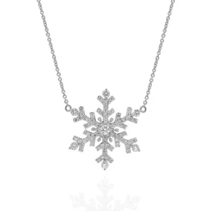 14K WEISSGOLD PAVE DIAMANT SCHNEEFLOCKE STERN SCHNEEFLOCKE WINTER ANHÄNGER HALSKETTE - Bild 1 von 1