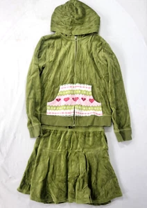 Gymboree Girl's Outfit Green Hooded Zip Jacket Sz 10-12 SKORT Skirt Sz 9 Velour - Picture 1 of 12