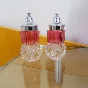 Indiana Glass Clear Ruby Diamond Point Salt & Pepper Shakers Vintage - Picture 1 of 1