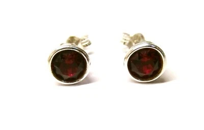 925 Sterling Silver Classic Ruby Red CZ Crystal Round Rub Over Stud Earrings 5mm - Image 1 of 4
