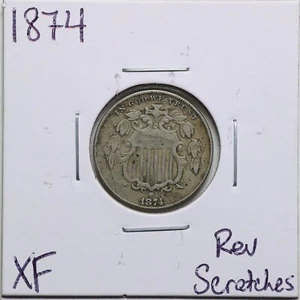 1874 5C Shield Nickel with XF Detail Reverse Scratches #2037 - Picture 1 of 2
