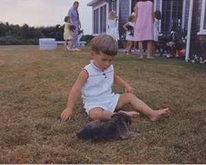 John F. Kennedy Jr. con cachorro. Impresión fotográfica Hyannisport 8x10 49 - Imagen 1 de 2