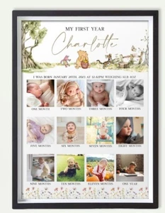 Tablero de fotos personalizado de mi primer año Winnie the Pooh registro de fotos de bebé - Imagen 1 de 3