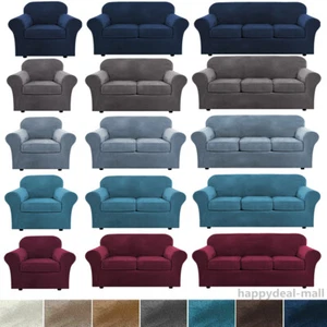 Stretch Velvet Plush Sofa Covers Couch Chair Slipcover Protector w/Cushion Cover - Picture 1 of 116