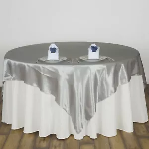 Silver 60x60 SATIN SQUARE TABLE OVERLAY Wedding Party Catering Light Gray SALE - Picture 1 of 7