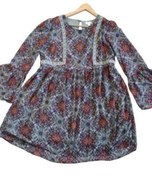 Vestido XHILARATION Mujer XL Multicolor Floral Boho Geométrico Flutter Manga Larga Foto 1 de 4