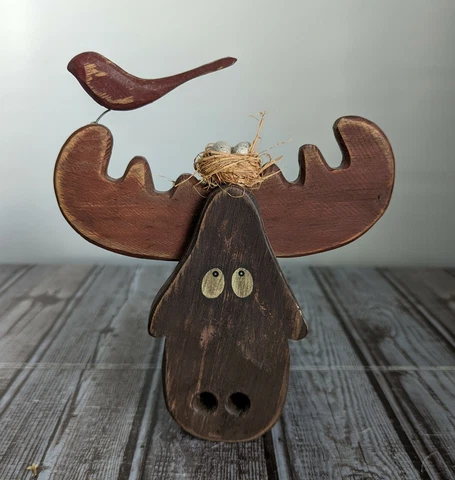 BIRDHOUSE MOOSE FIGURINE ~7”~Rustic Moose Decor Cover