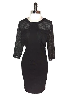 Vestido Vaina LANE BRYANT Talla Grande 16W Negro Floral Encaje Ponte Tejido Manga 3/4 Foto 1 de 4