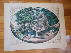 Currier & Ives Lithograph - The Road-Side - very nice colors - med -C5172, G5602 - Picture 1 of 8