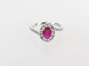 14K Weißgold APX 2/5 CTW ovaler Rubin runder Diamant Ring Gr. 4 (AM1084593) - Bild 1 von 8