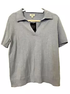 J.Crew Cotton/Cashmere Short Sleeve Johnny Collar Sweater Polo Top Size M NWT - Picture 1 of 5