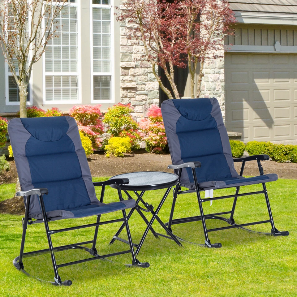 2PC/3PC Folding Outdoor Rocking Chair Table Set Oxford Garden Bistro Set Camping - Image 1 of 1