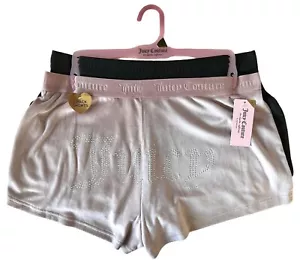 JUICY COUTURE Women's 2 Pack Sleepwear Bling Velour Shorts Sz L Black Dusty Rose - Picture 1 of 7