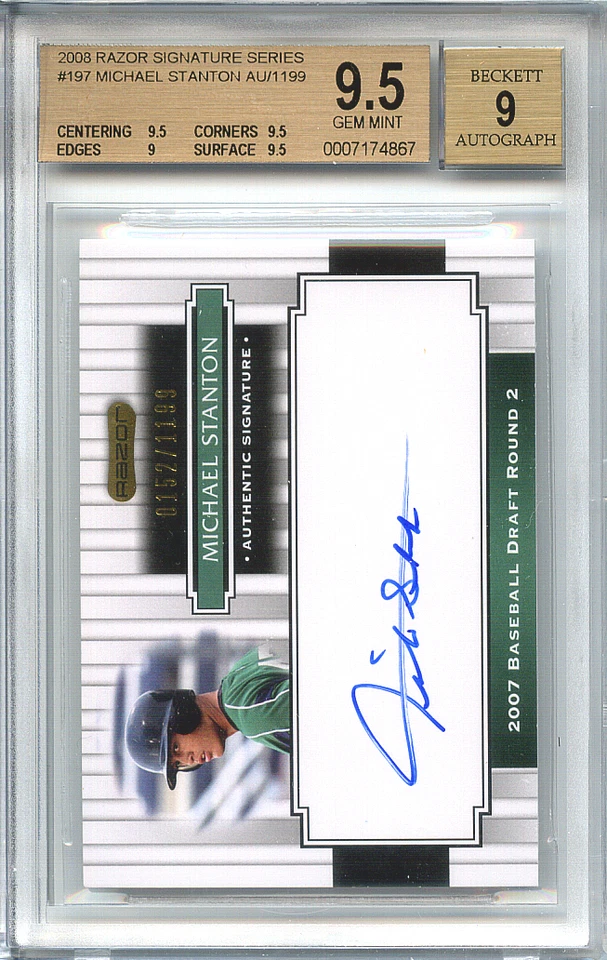 GIANCARLO STANTON 2008 Razor White Auto rookie BGS 9.5 pop 1 of 1 HOF?? 500 hrs - Image 1 of 2