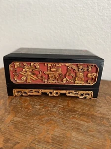 Vintage Storage Chest Chinese Gilded & Lacquered Wooden Offering Box (Chanab) - Picture 1 of 12